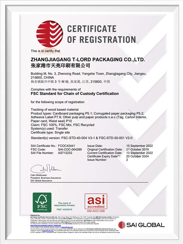 Certificados FSC T-LORD PACKAGING CO., LTD